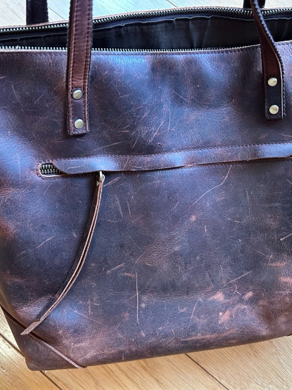 Women’s Weathered Brown Leather Laptop/Tote Bag - Classic Carryall